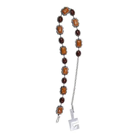 Haute Hippie Style Brown & Orange Stone Chain Belt One Size Adjustable 41" Long - Picture 12 of 13